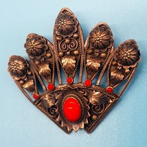 Antique 800 silver pin AFO coral brooch